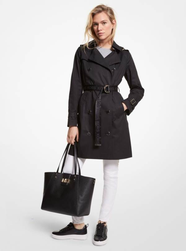 Damske Kabáty Michael Kors Cotton Blend Trench Čierne - Oblecenie Michael Kors Vypredaj | PMVAO-7034